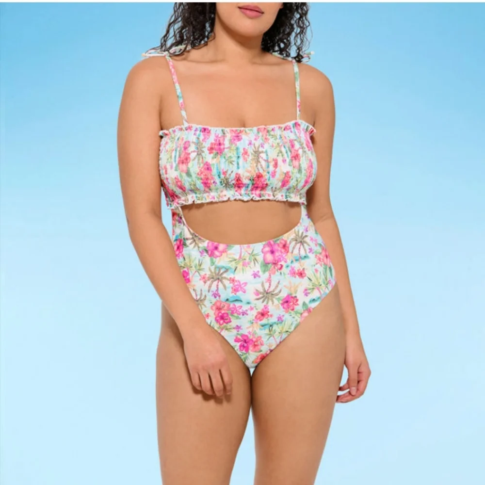 Decree Womens Swimsuit XXL Island Escape Textured One Piece Beach Resort Floral - Picture 1 of 11